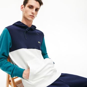 Lacoste Cotton-Piqué and French Terry Colorblock Sweatshirt Pánské - Mikiny Bílé / Tmavě Blankyt Bla